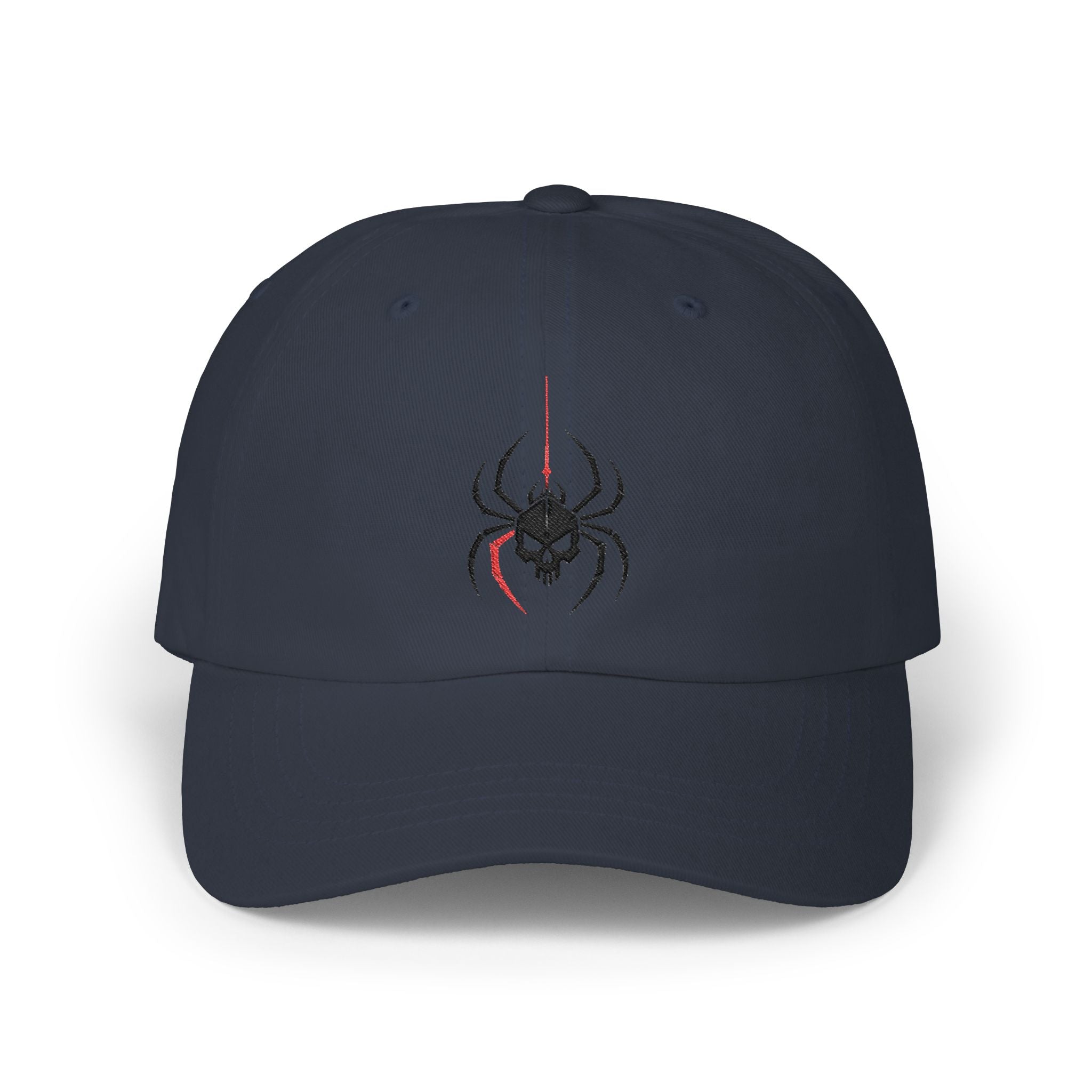Ghoul Thread Spider Skull Dad Cap — Minimal Gothic Embroidered Baseball Hat