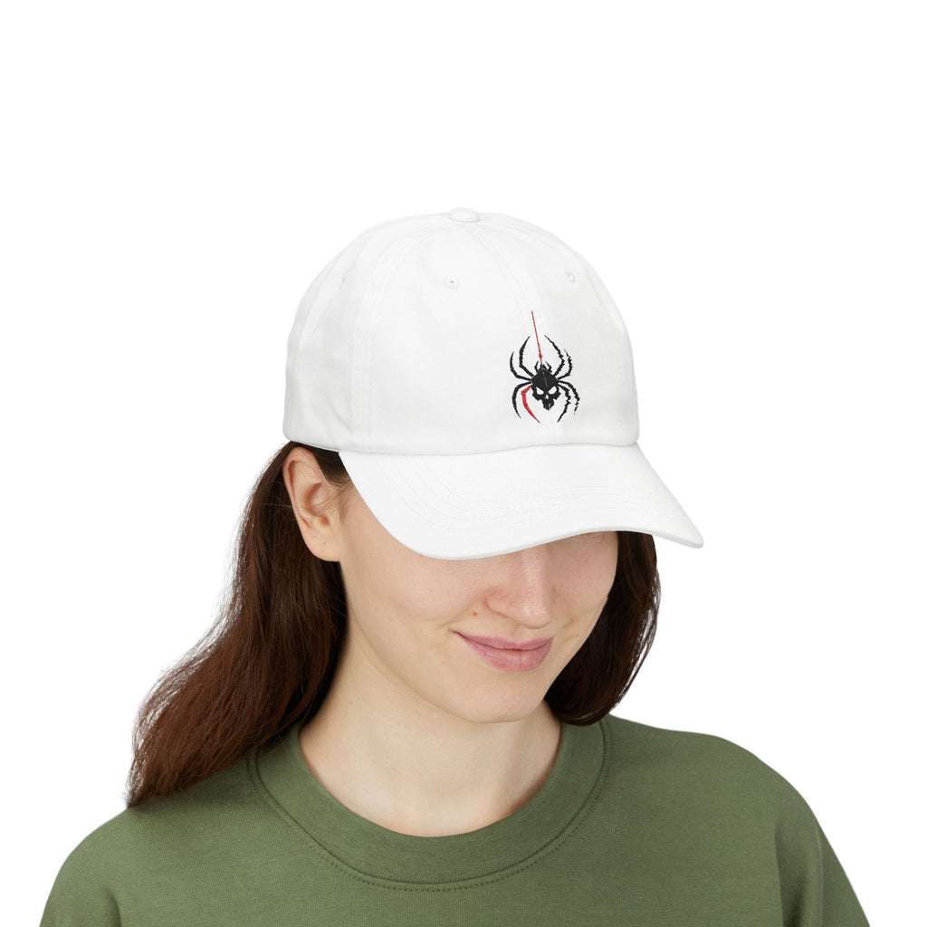 Ghoul Thread Spider Skull Dad Cap — Minimal Gothic Embroidered Baseball Hat