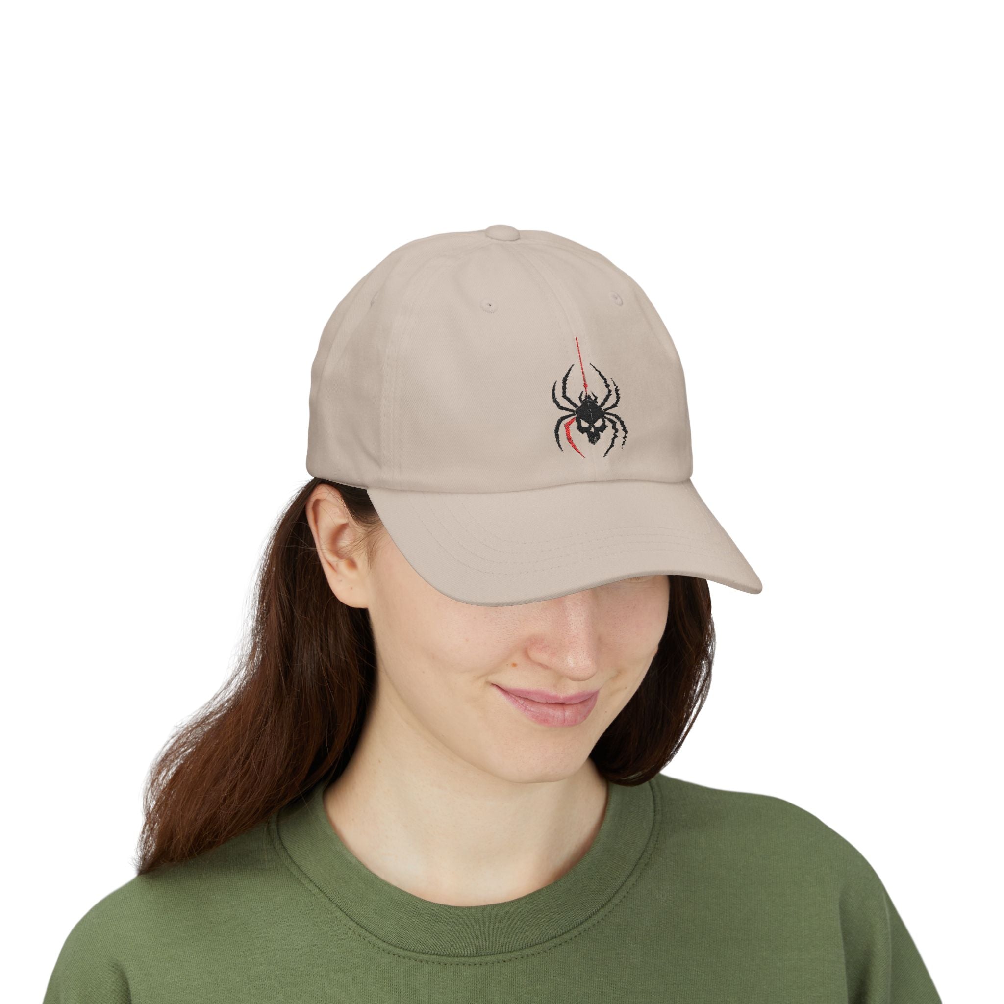 Ghoul Thread Spider Skull Dad Cap — Minimal Gothic Embroidered Baseball Hat