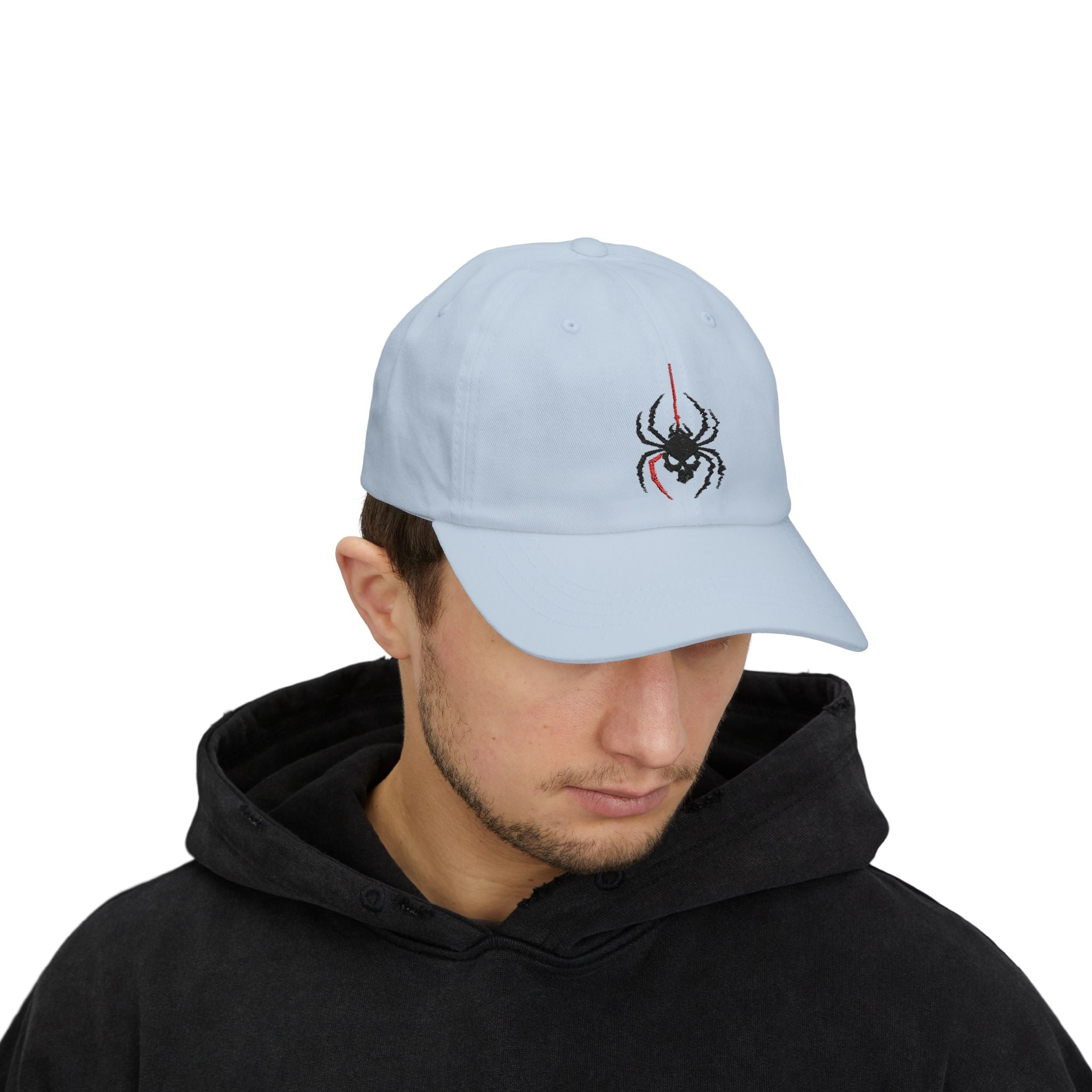 Ghoul Thread Spider Skull Dad Cap — Minimal Gothic Embroidered Baseball Hat