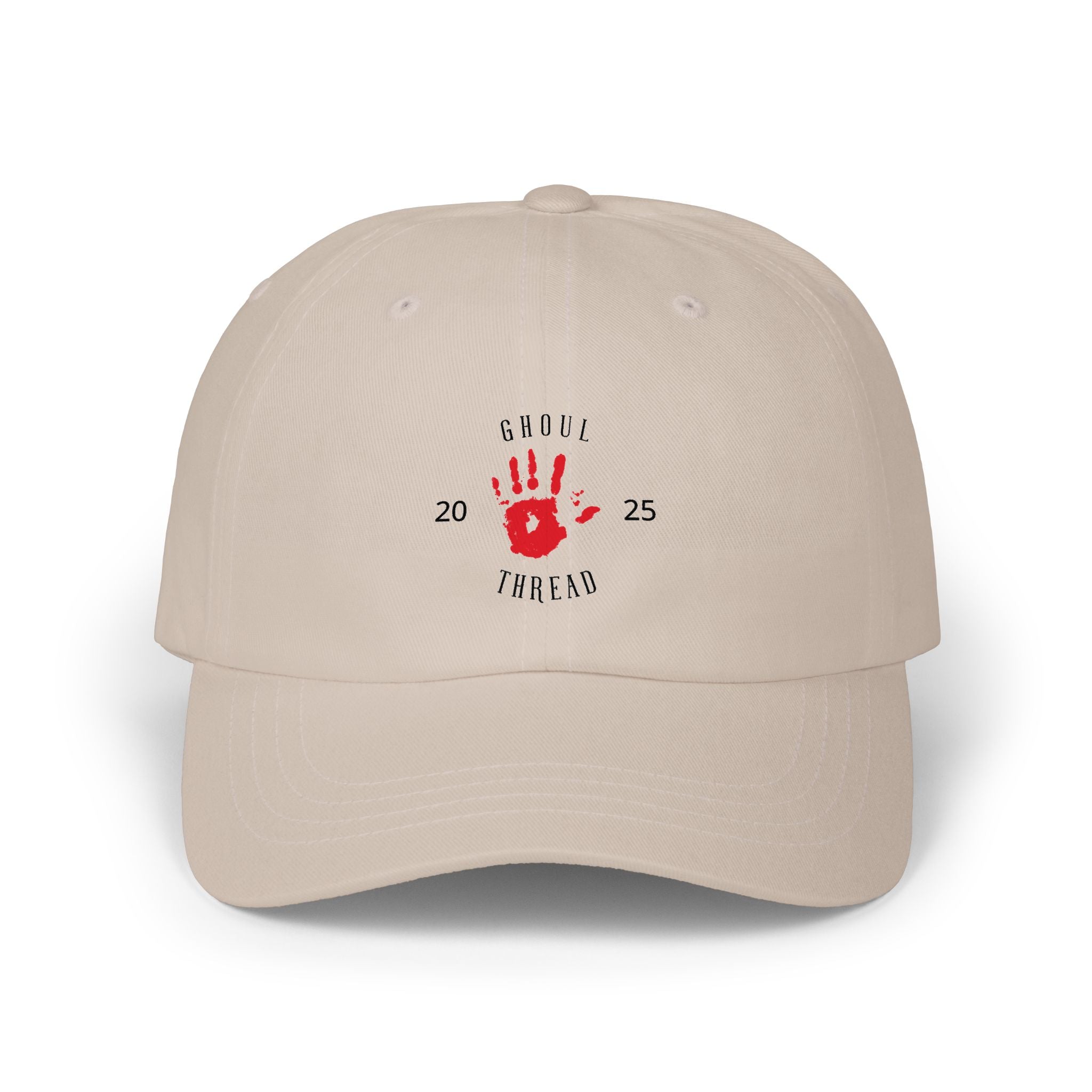 Ghoul Friend Embroidered Dad Cap — Red Handprint Baseball Hat