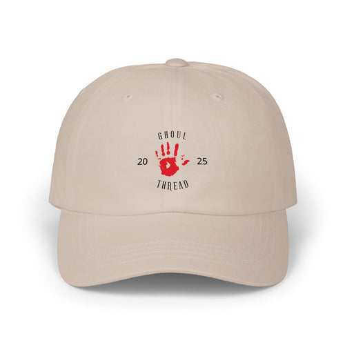 Ghoul Friend Embroidered Dad Cap — Red Handprint Baseball Hat