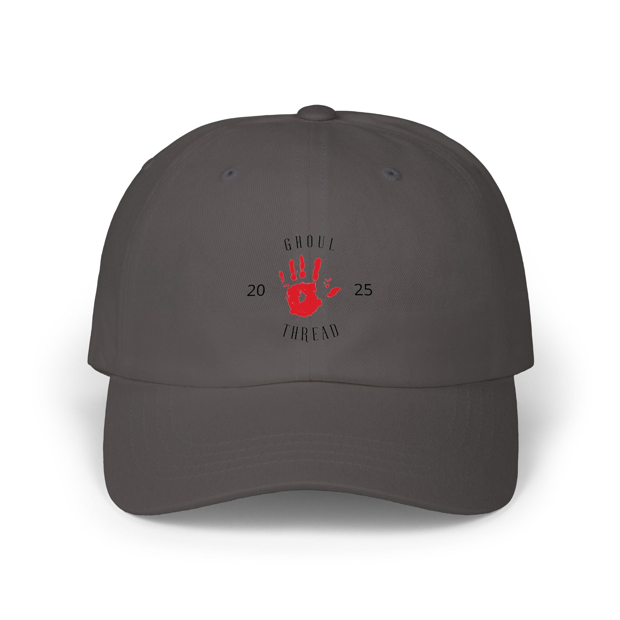 Ghoul Friend Embroidered Dad Cap — Red Handprint Baseball Hat