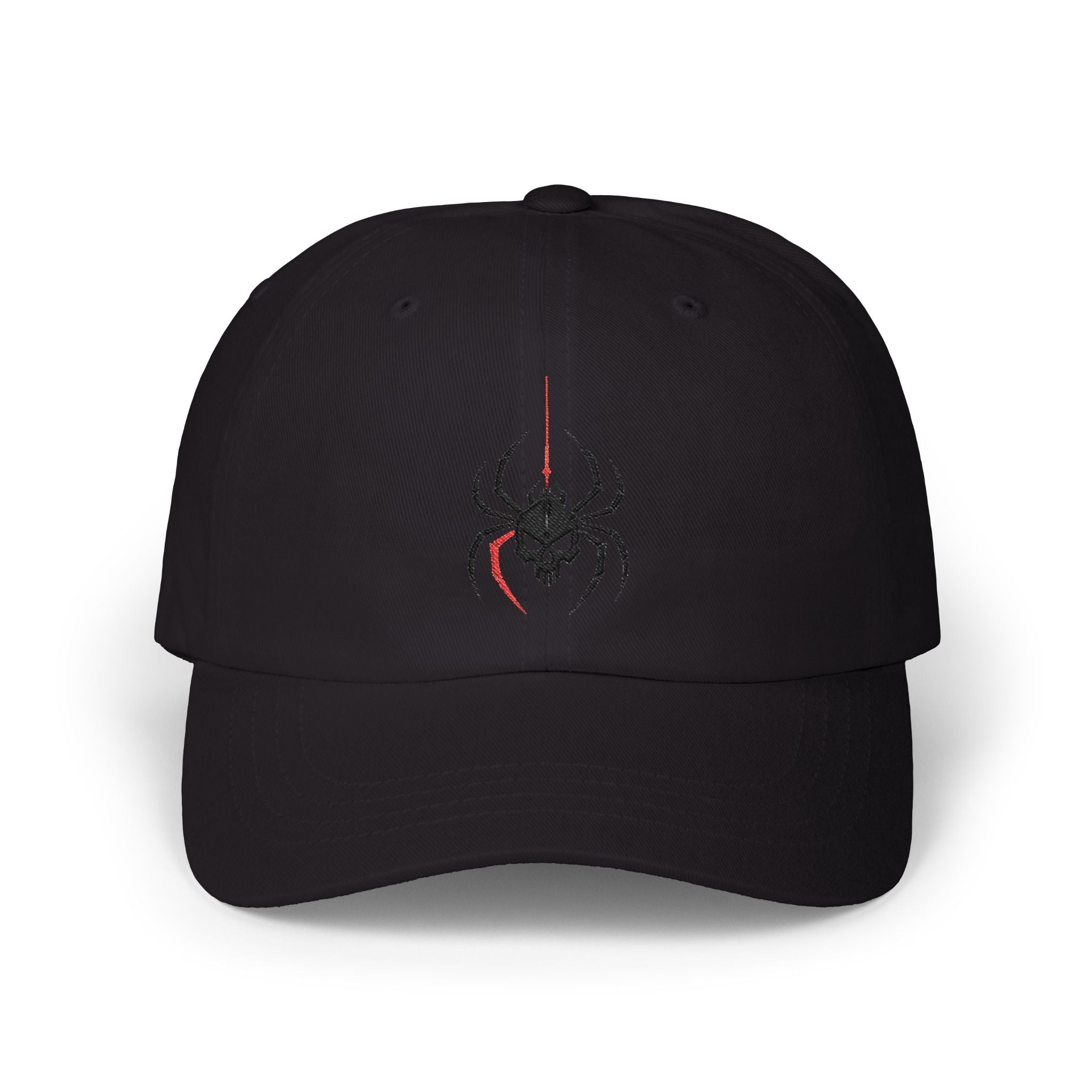 Ghoul Thread Spider Skull Dad Cap — Minimal Gothic Embroidered Baseball Hat