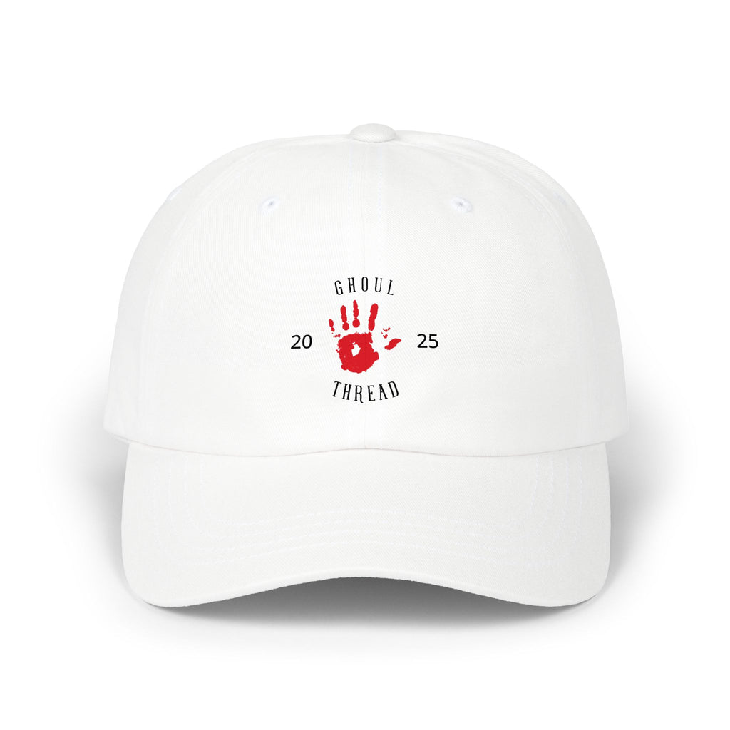 Ghoul Friend Embroidered Dad Cap — Red Handprint Baseball Hat