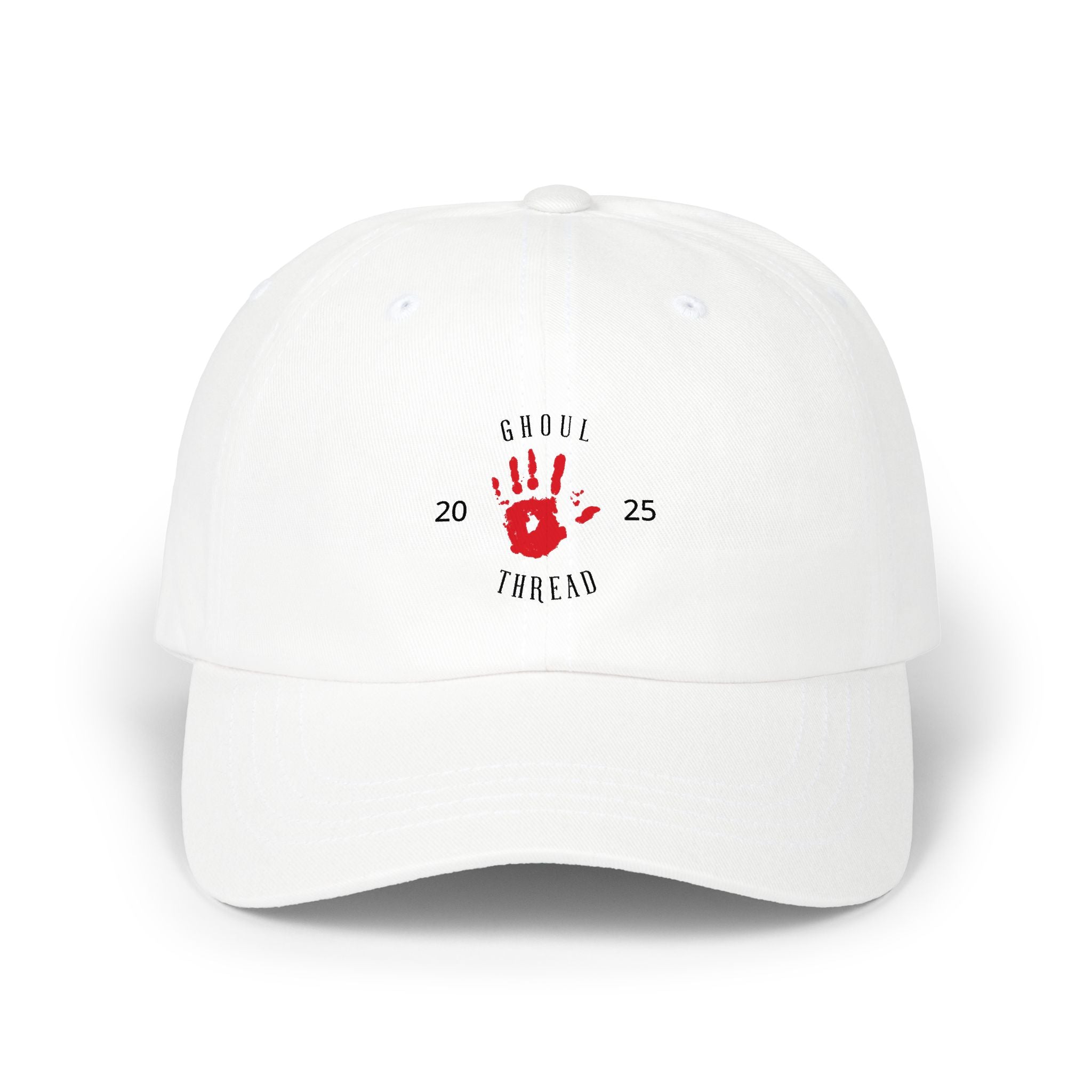 Ghoul Friend Embroidered Dad Cap — Red Handprint Baseball Hat