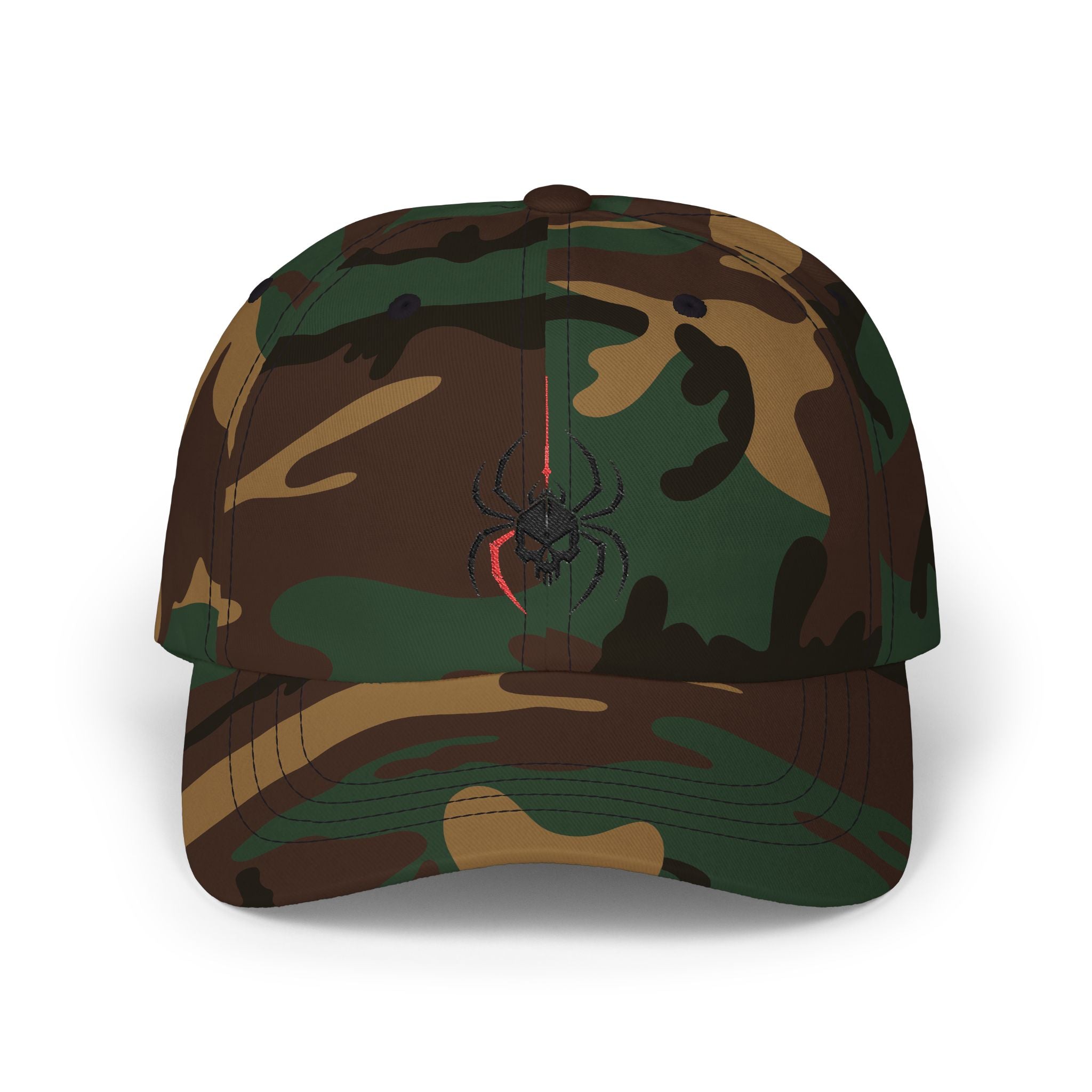 Ghoul Thread Spider Skull Dad Cap — Minimal Gothic Embroidered Baseball Hat