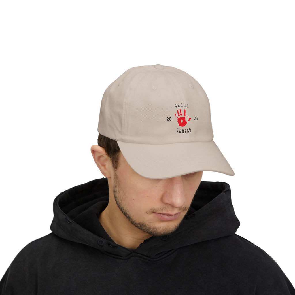 Ghoul Friend Embroidered Dad Cap — Red Handprint Baseball Hat