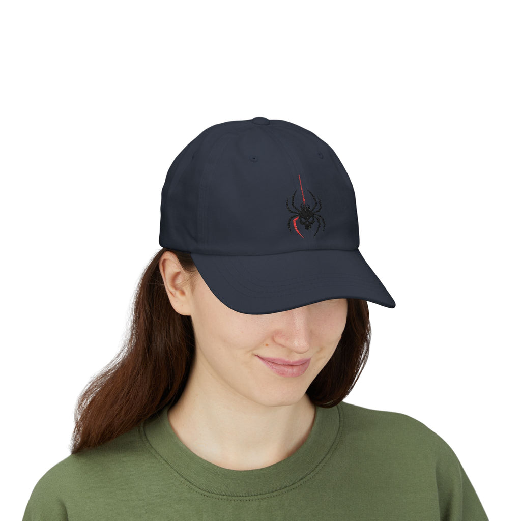 Ghoul Thread Spider Skull Dad Cap — Minimal Gothic Embroidered Baseball Hat