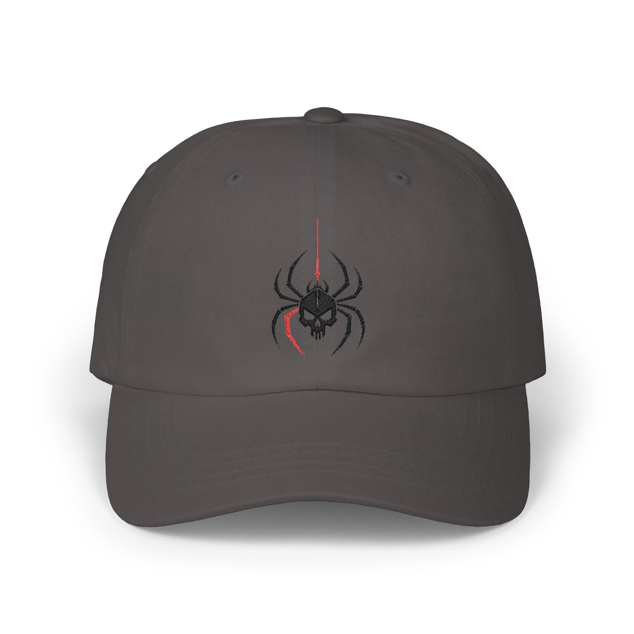Ghoul Thread Spider Skull Dad Cap — Minimal Gothic Embroidered Baseball Hat