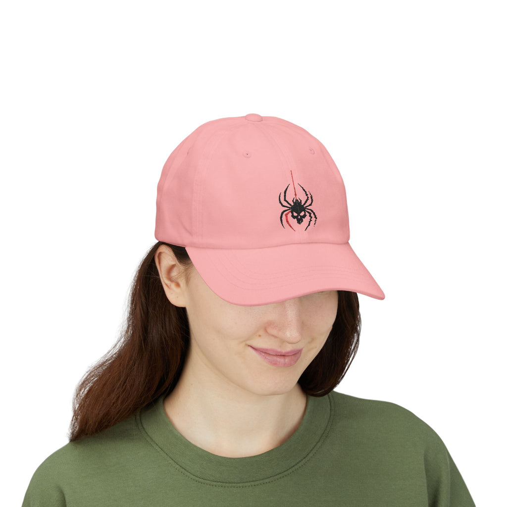 Ghoul Thread Spider Skull Dad Cap — Minimal Gothic Embroidered Baseball Hat