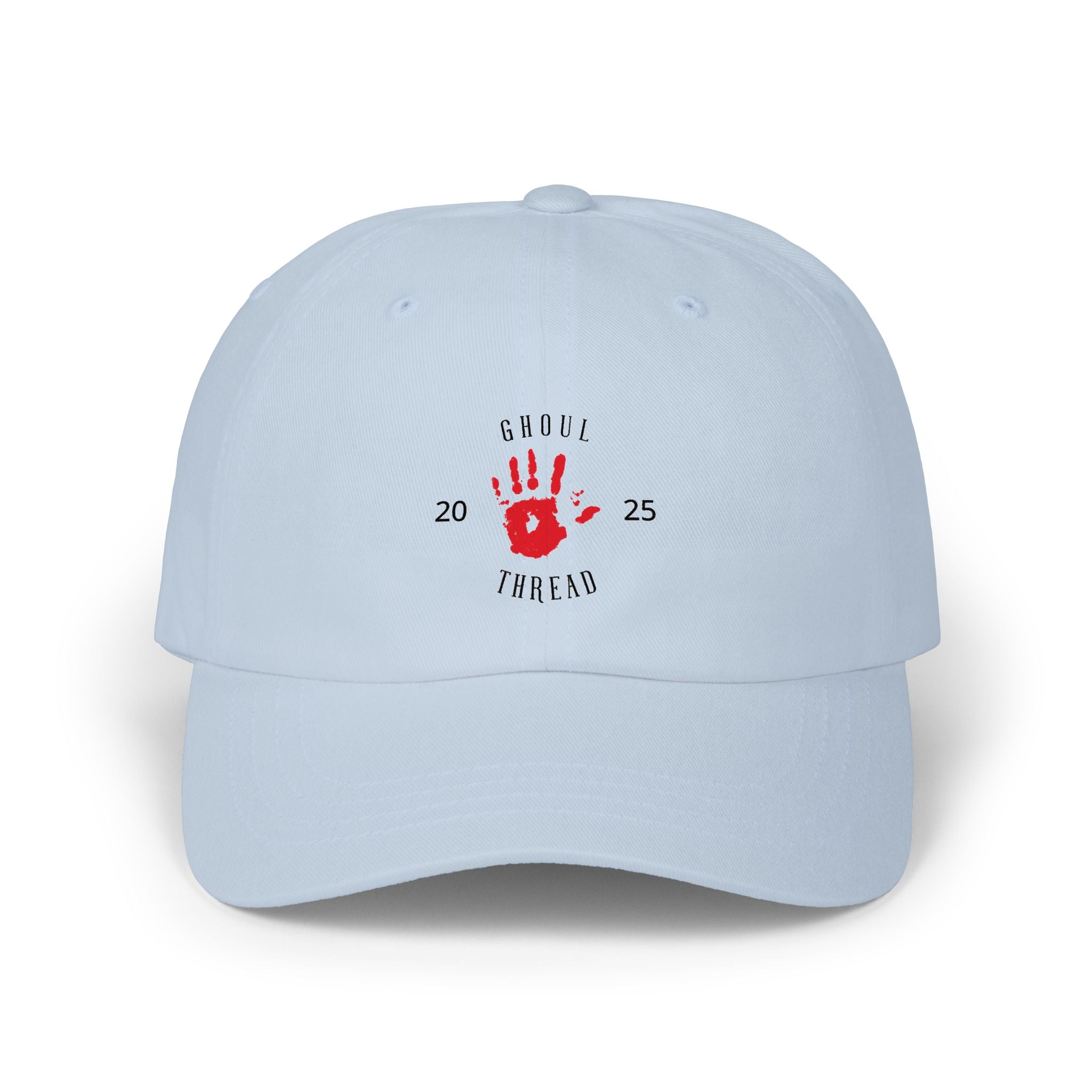 Ghoul Friend Embroidered Dad Cap — Red Handprint Baseball Hat