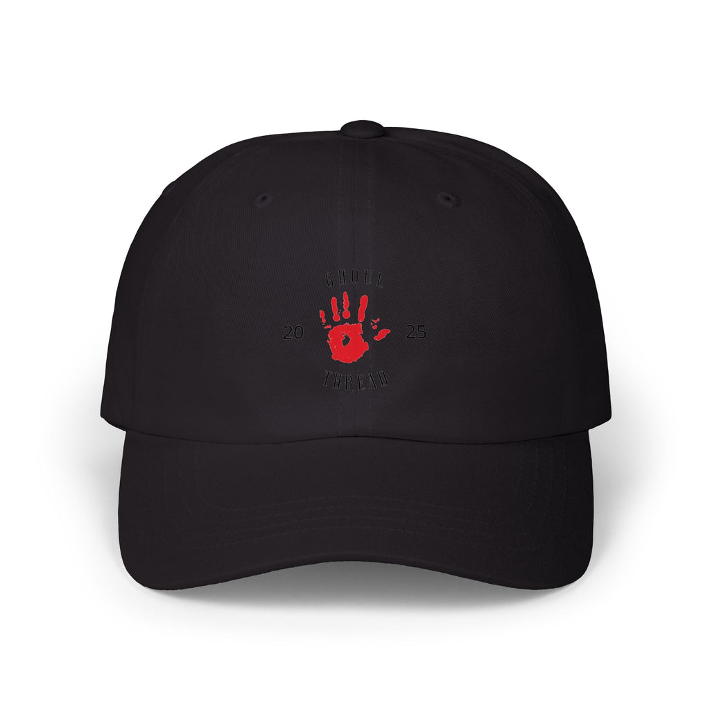 Ghoul Friend Embroidered Dad Cap — Red Handprint Baseball Hat
