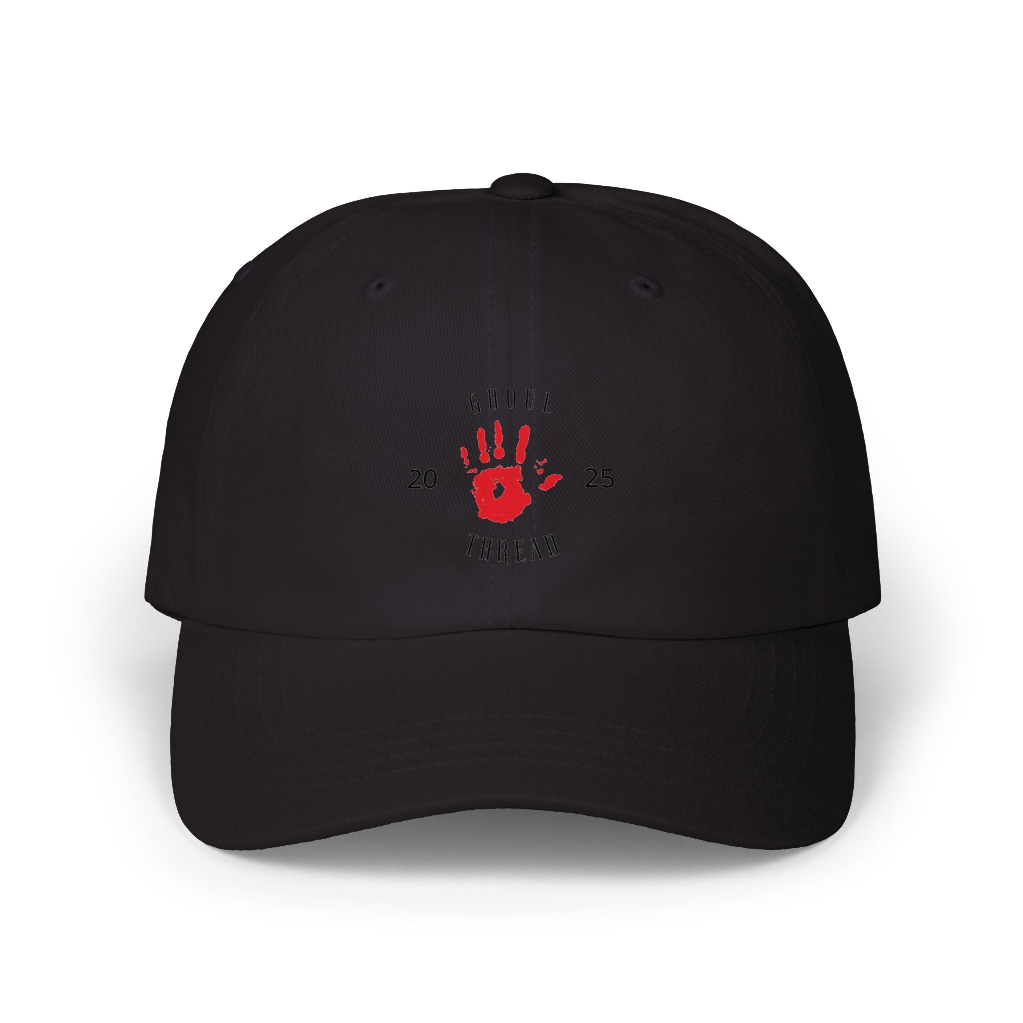 Ghoul Friend Embroidered Dad Cap — Red Handprint Baseball Hat