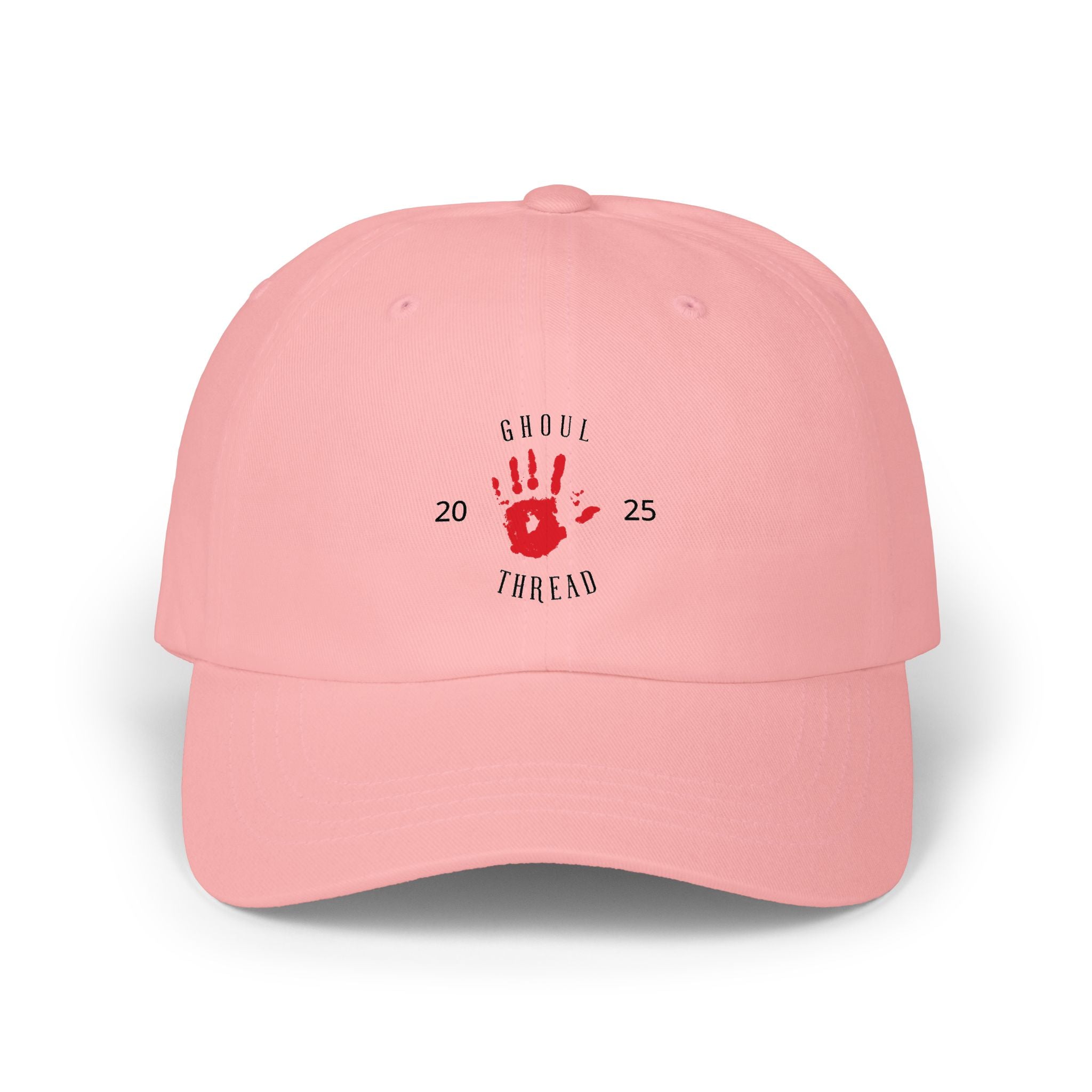 Ghoul Friend Embroidered Dad Cap — Red Handprint Baseball Hat