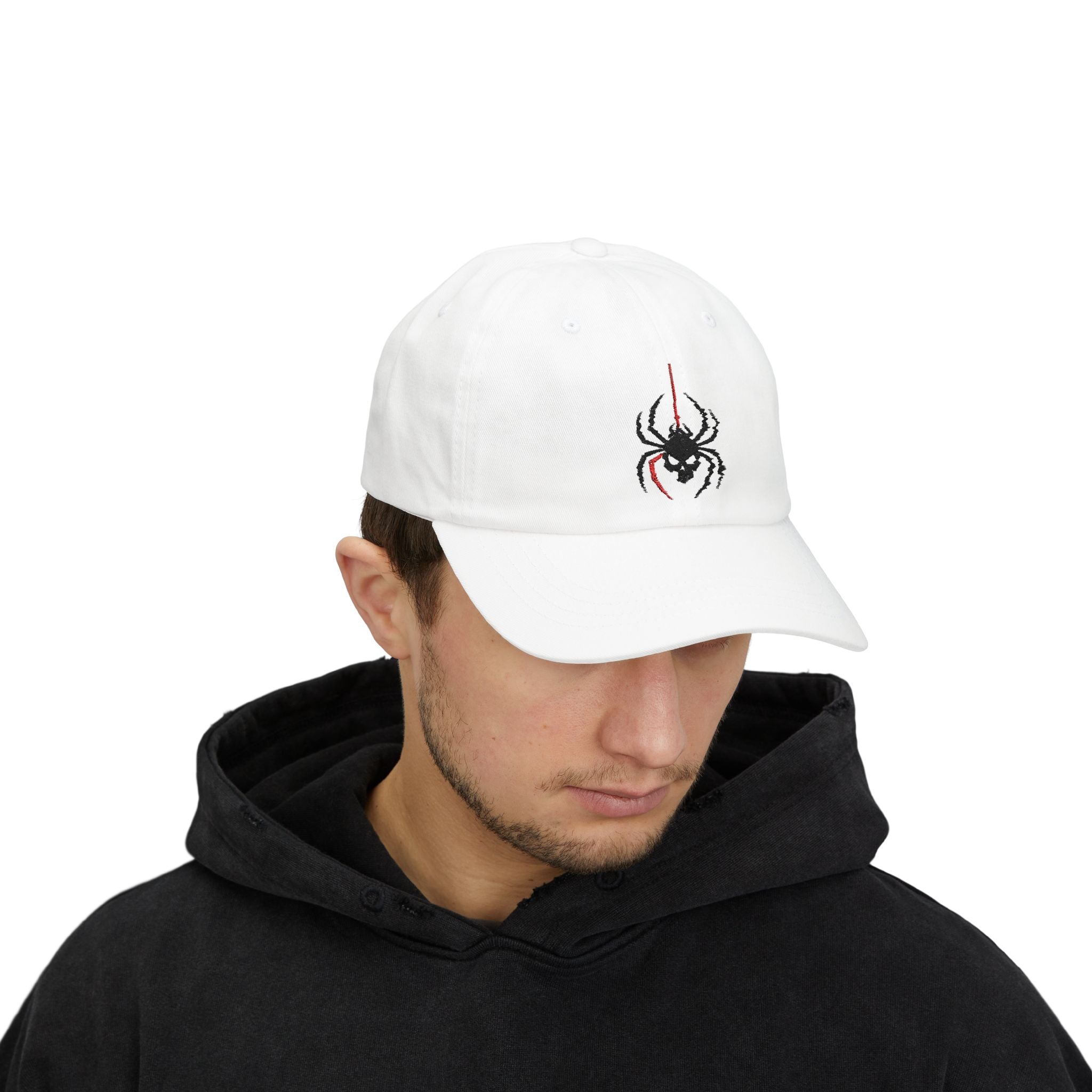Ghoul Thread Spider Skull Dad Cap — Minimal Gothic Embroidered Baseball Hat