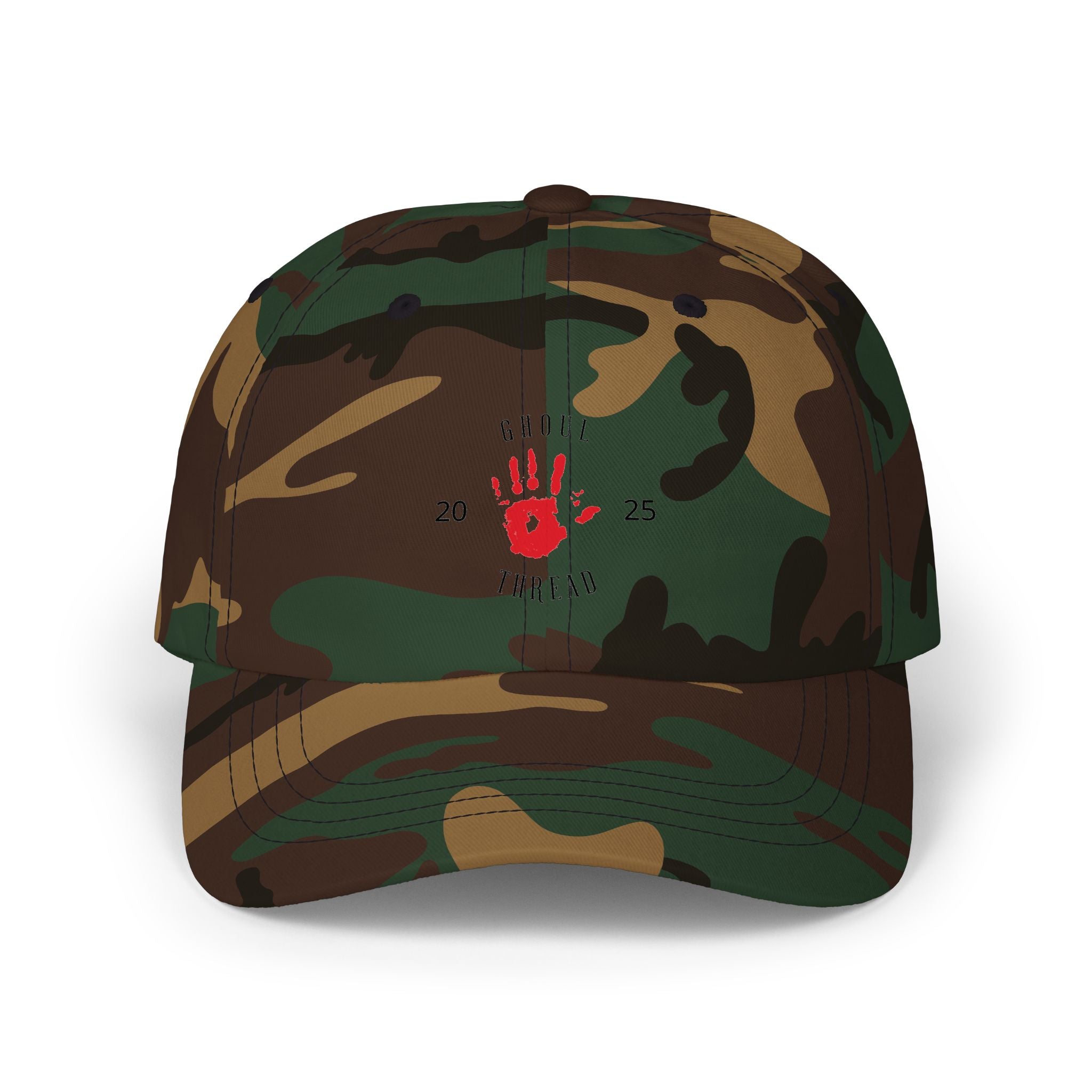 Ghoul Friend Embroidered Dad Cap — Red Handprint Baseball Hat