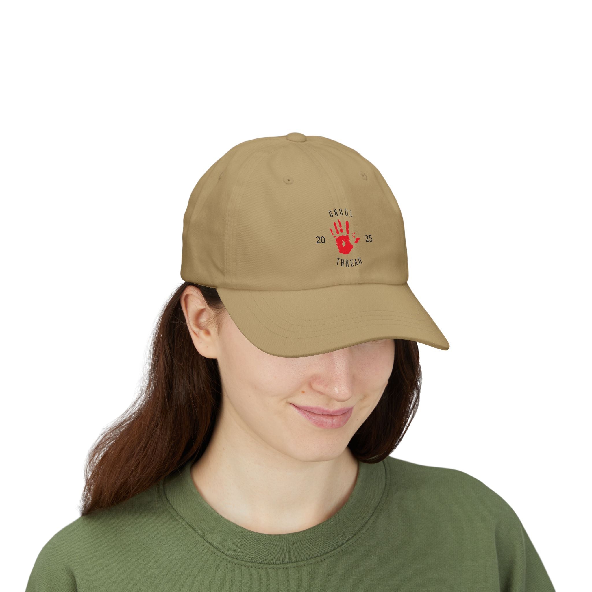 Ghoul Friend Embroidered Dad Cap — Red Handprint Baseball Hat