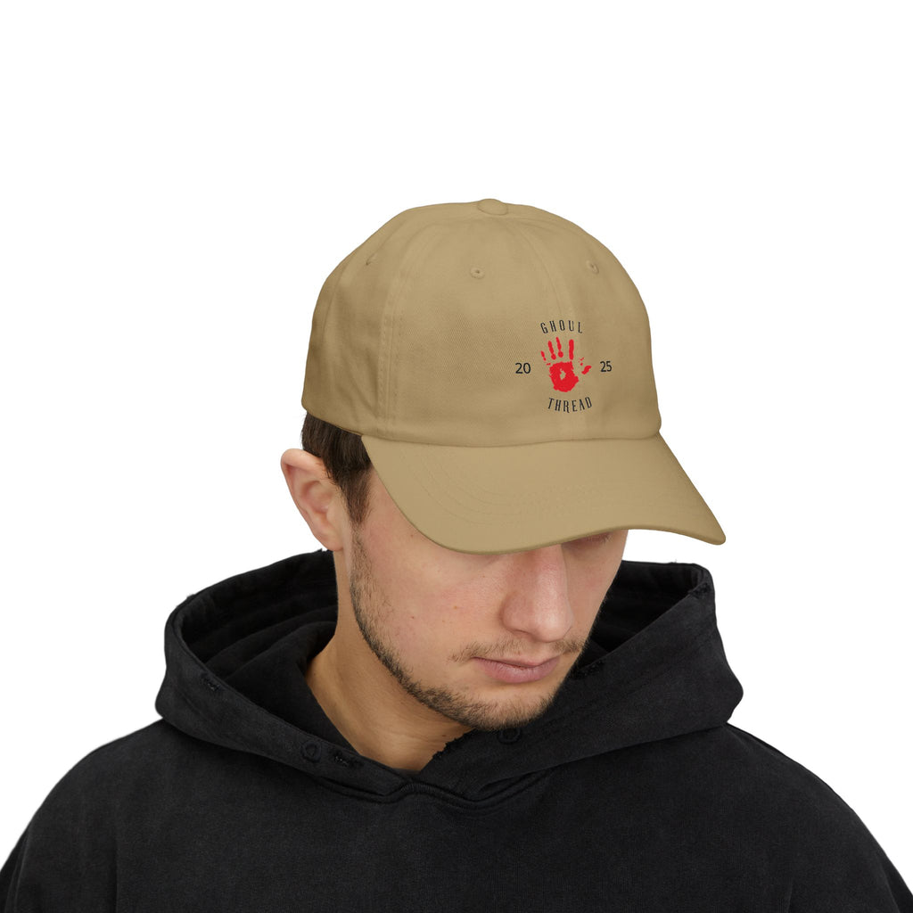 Ghoul Friend Embroidered Dad Cap — Red Handprint Baseball Hat