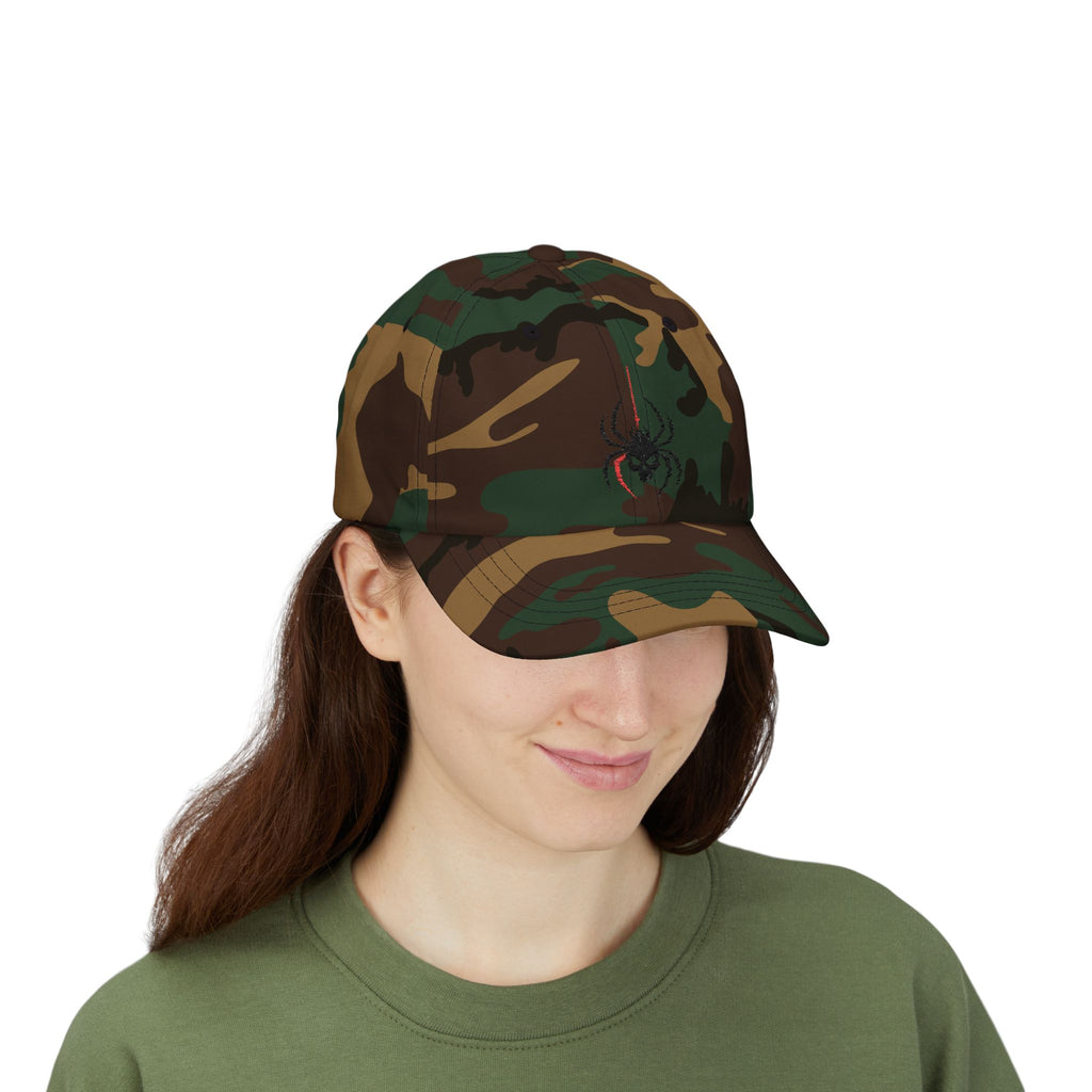 Ghoul Thread Spider Skull Dad Cap — Minimal Gothic Embroidered Baseball Hat