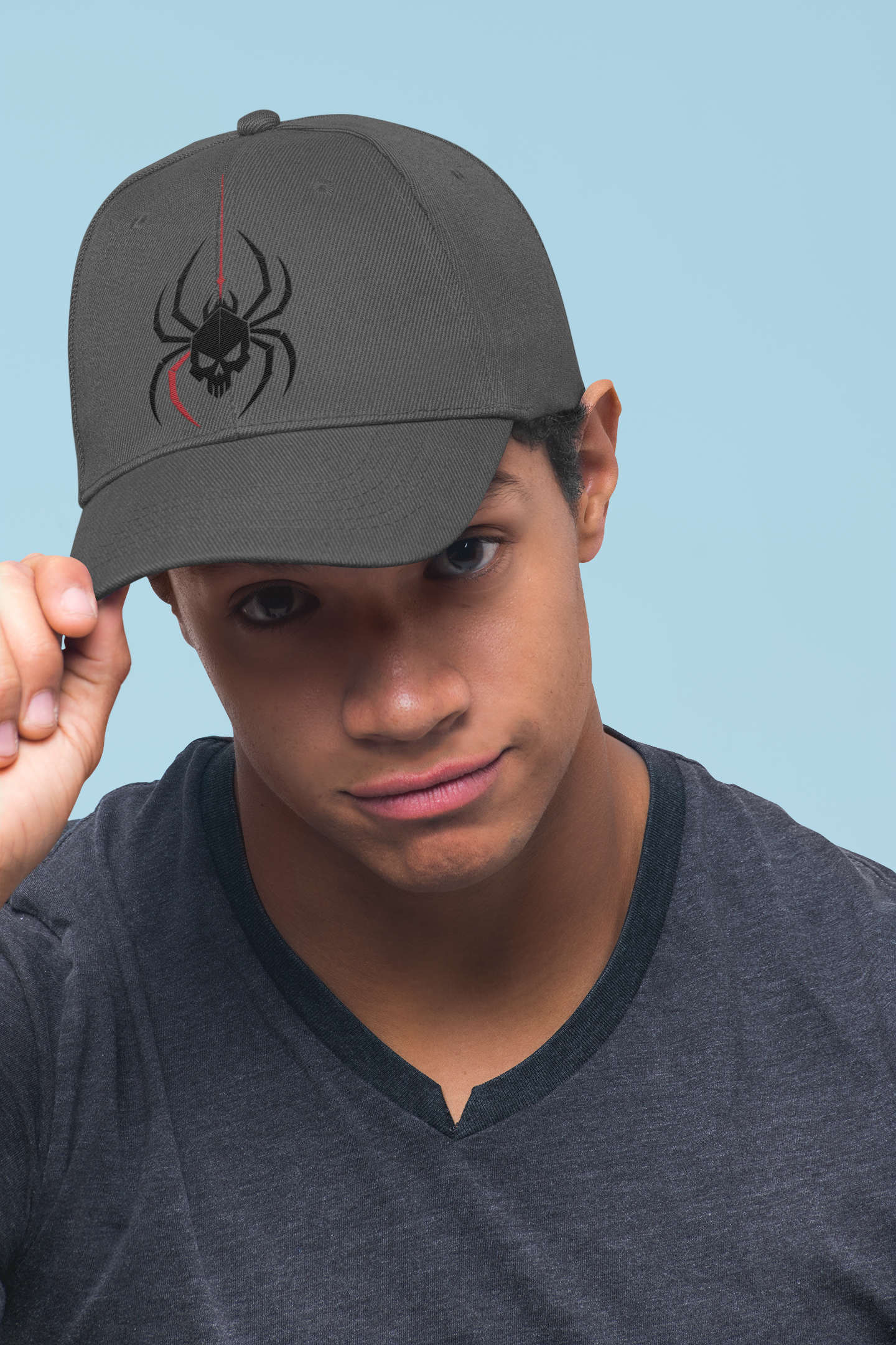 Ghoul Thread Spider Skull Dad Cap — Minimal Gothic Embroidered Baseball Hat