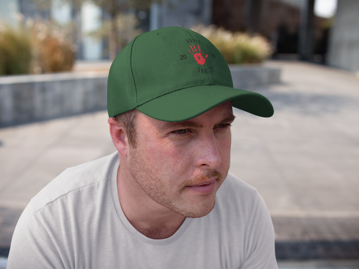 Ghoul Friend Embroidered Dad Cap — Red Handprint Baseball Hat