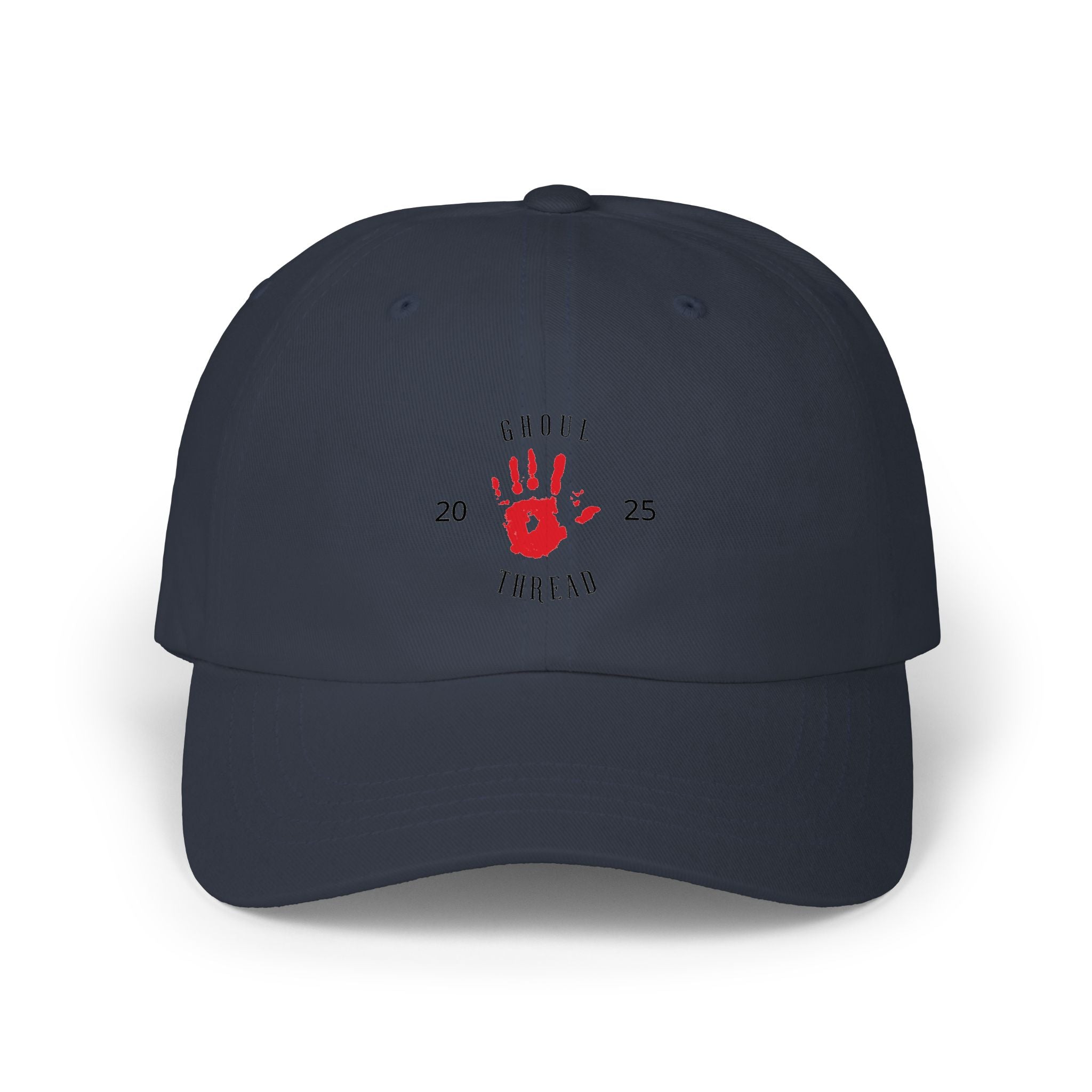 Ghoul Friend Embroidered Dad Cap — Red Handprint Baseball Hat