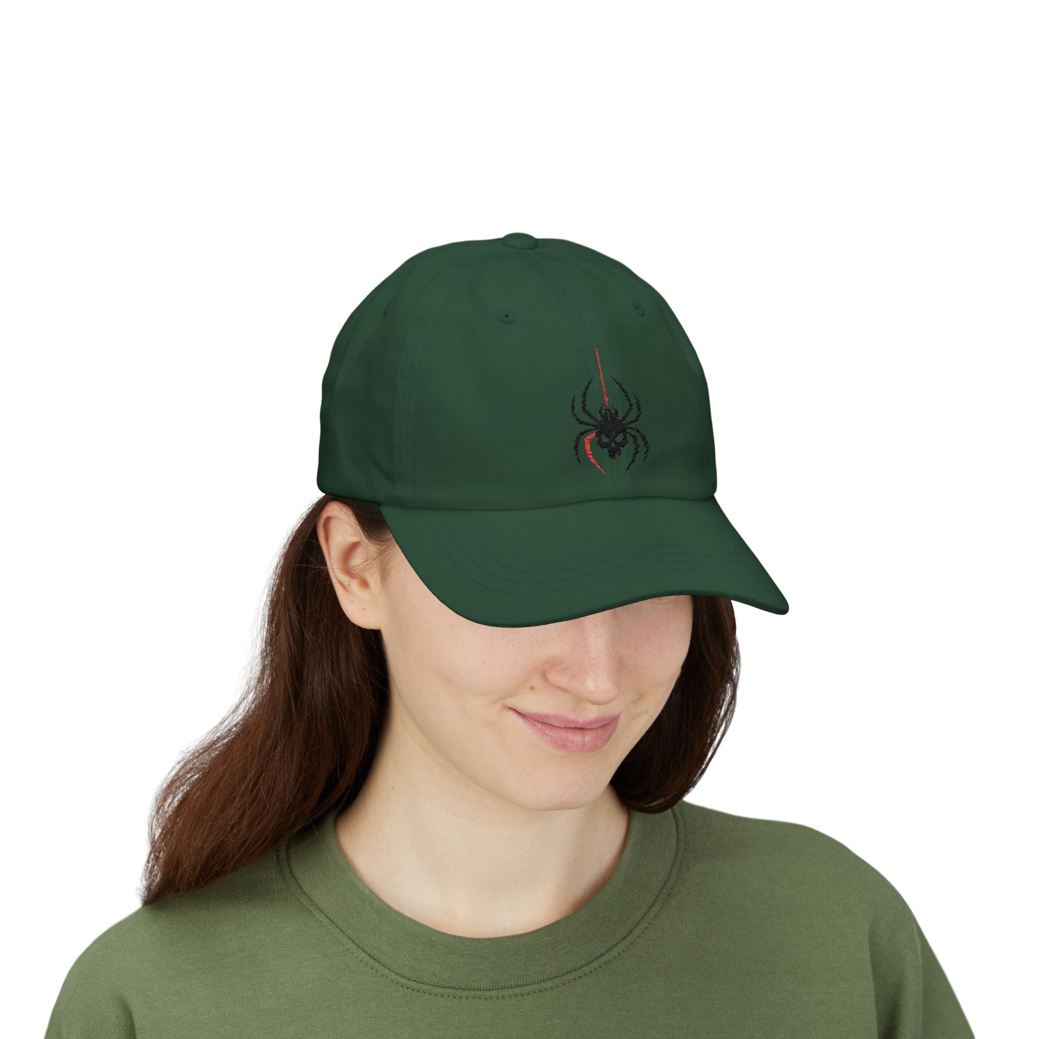 Ghoul Thread Spider Skull Dad Cap — Minimal Gothic Embroidered Baseball Hat