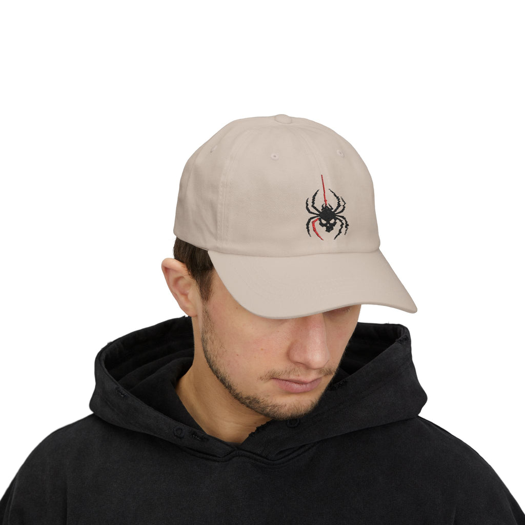 Ghoul Thread Spider Skull Dad Cap — Minimal Gothic Embroidered Baseball Hat