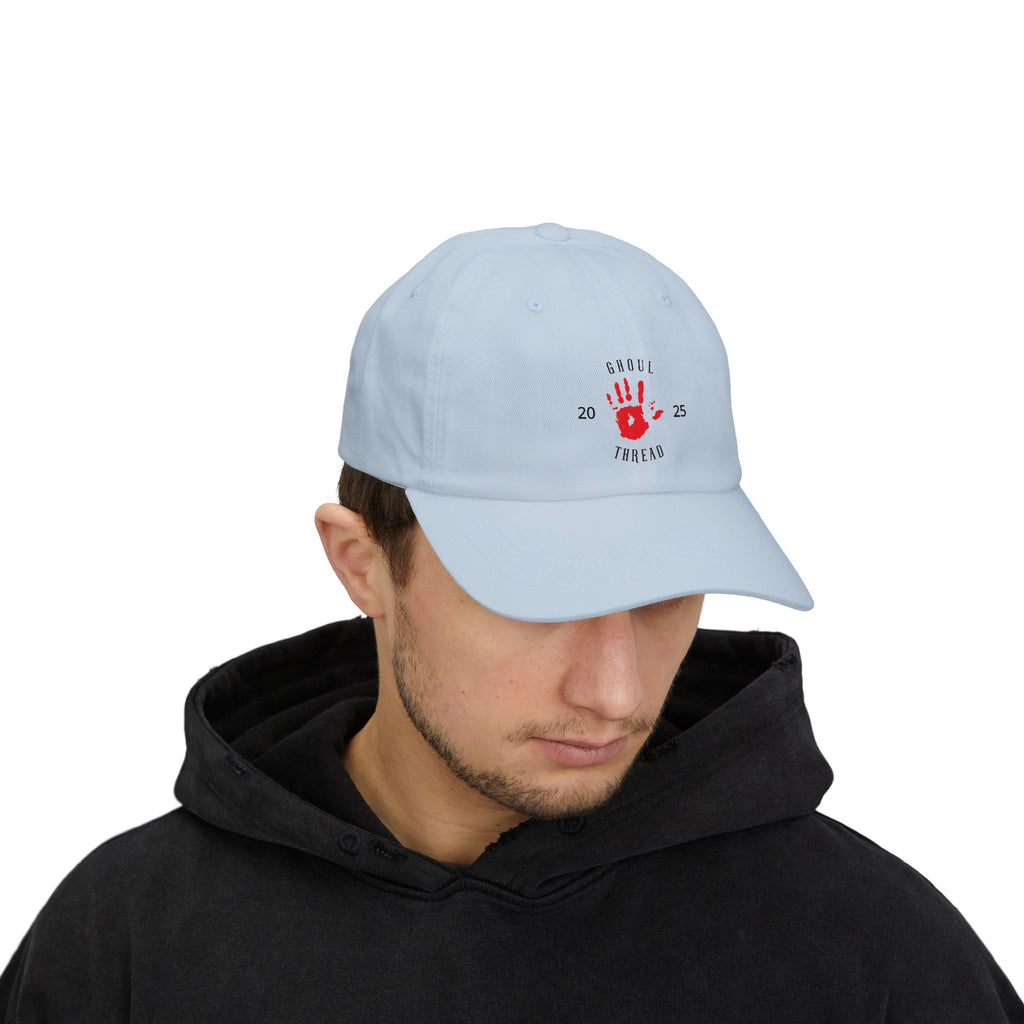 Ghoul Friend Embroidered Dad Cap — Red Handprint Baseball Hat