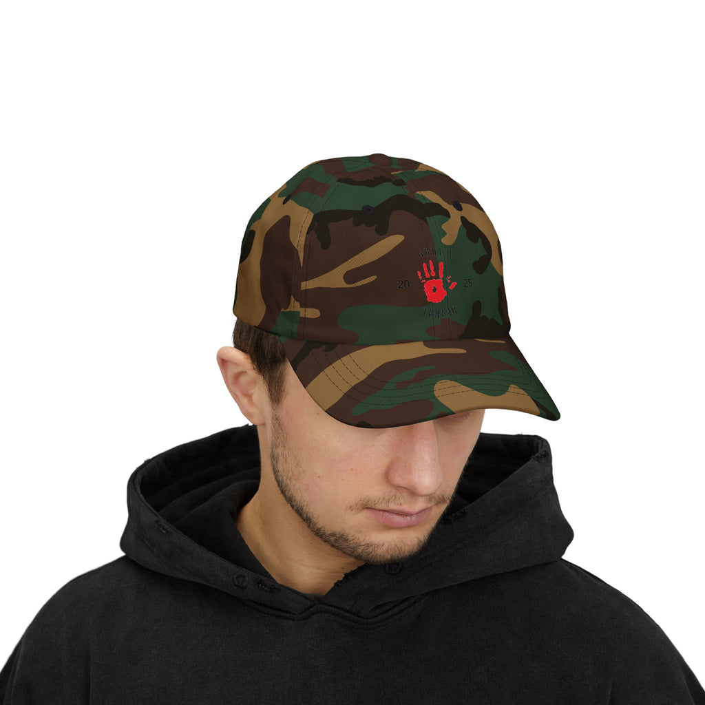 Ghoul Friend Embroidered Dad Cap — Red Handprint Baseball Hat