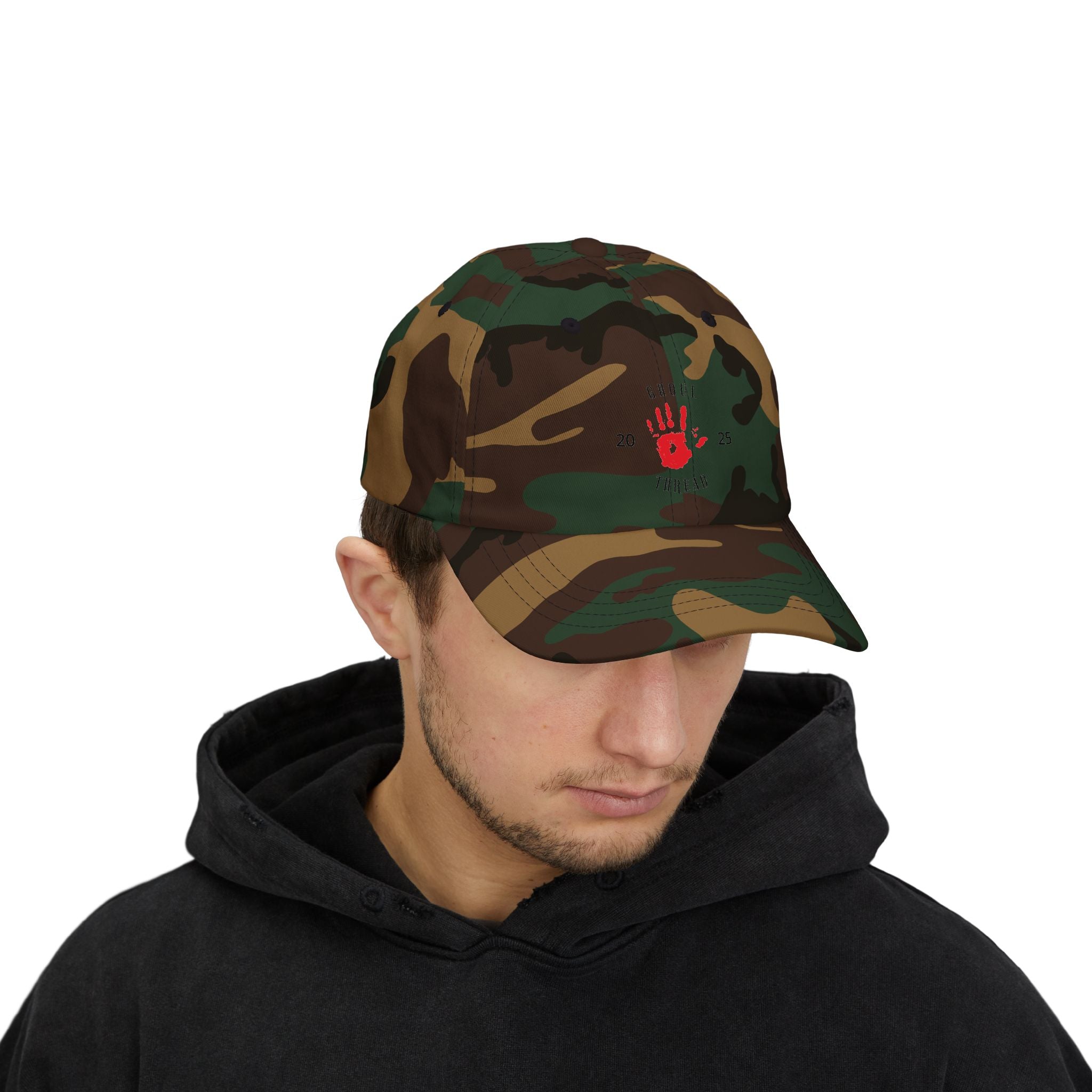 Ghoul Friend Embroidered Dad Cap — Red Handprint Baseball Hat