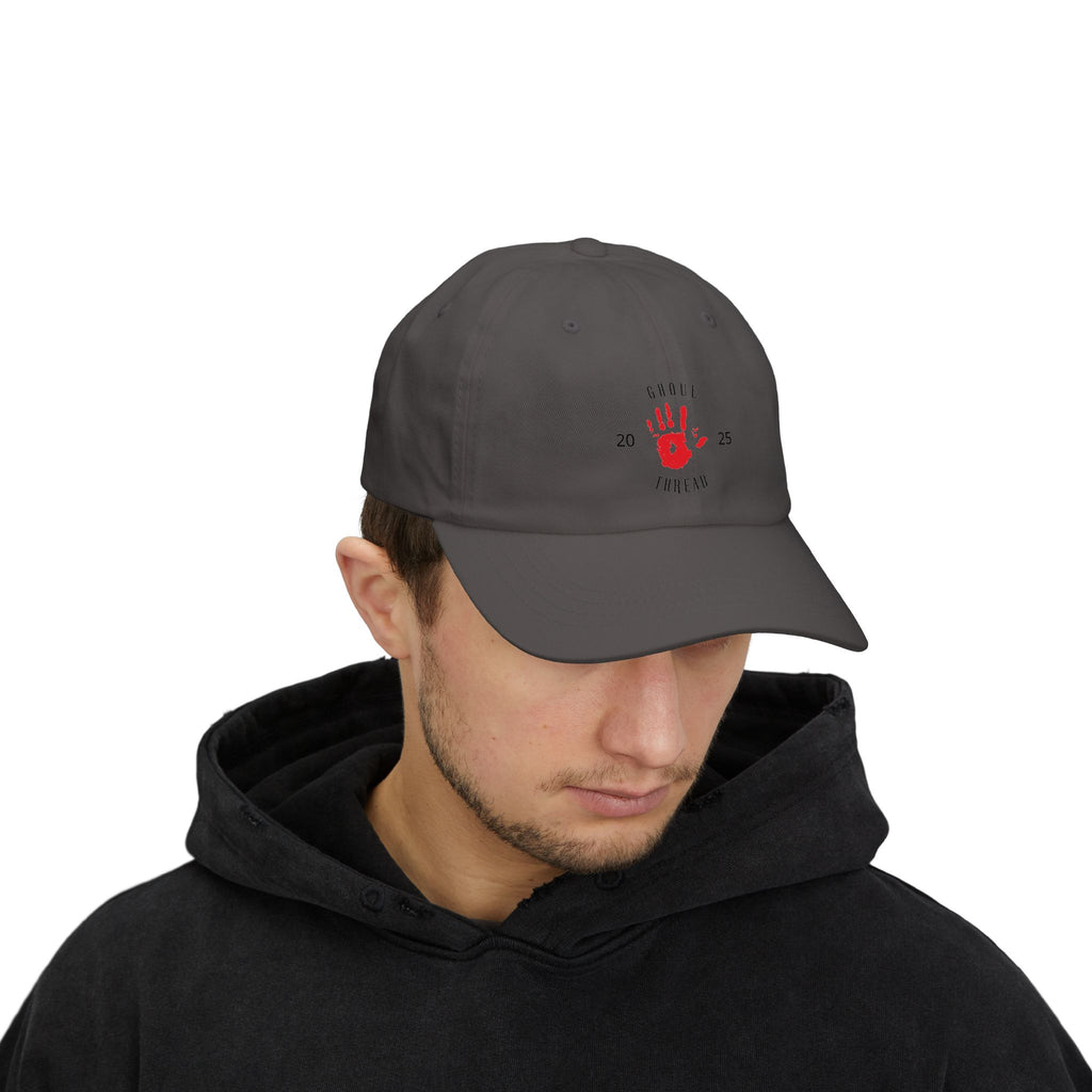 Ghoul Friend Embroidered Dad Cap — Red Handprint Baseball Hat