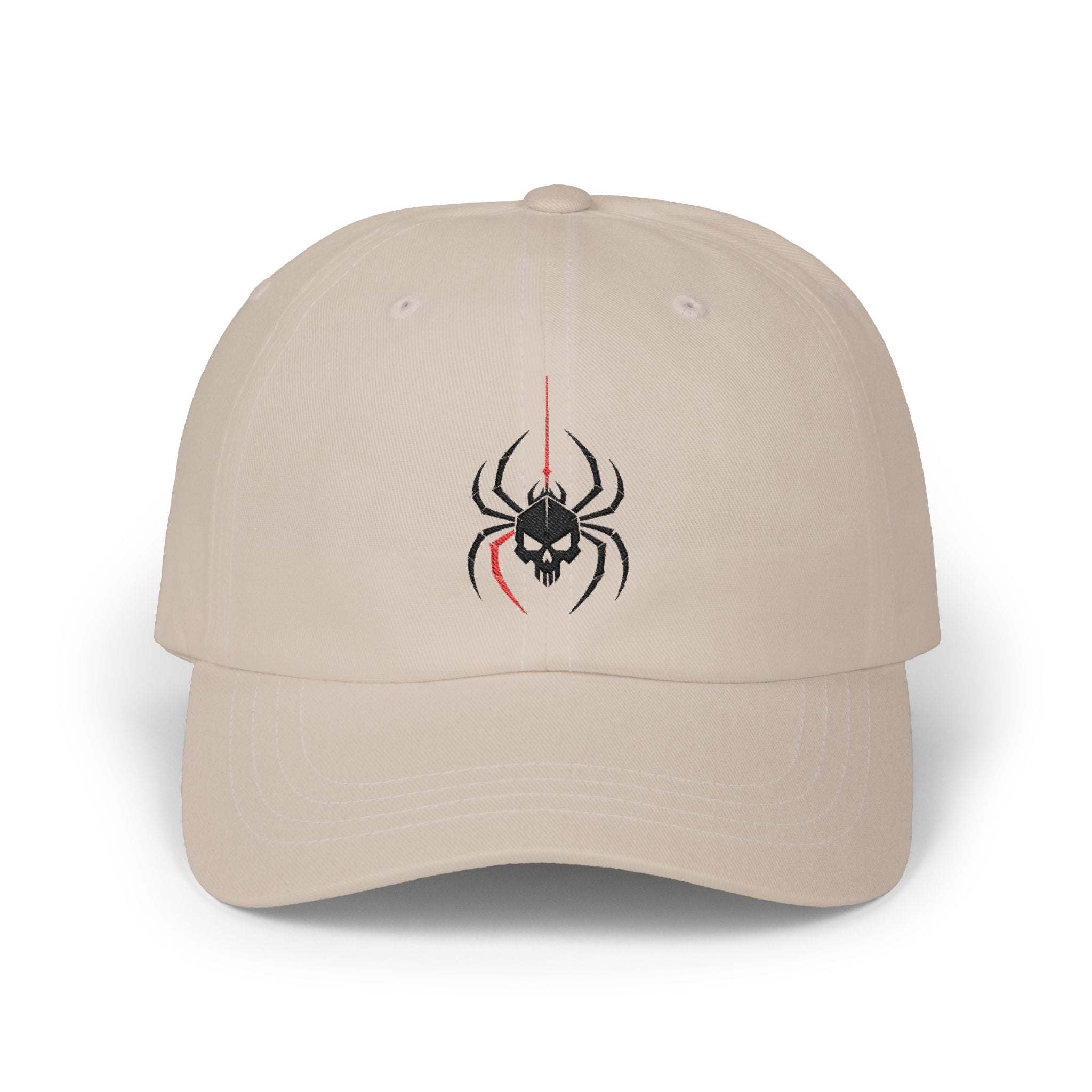 Ghoul Thread Spider Skull Dad Cap — Minimal Gothic Embroidered Baseball Hat