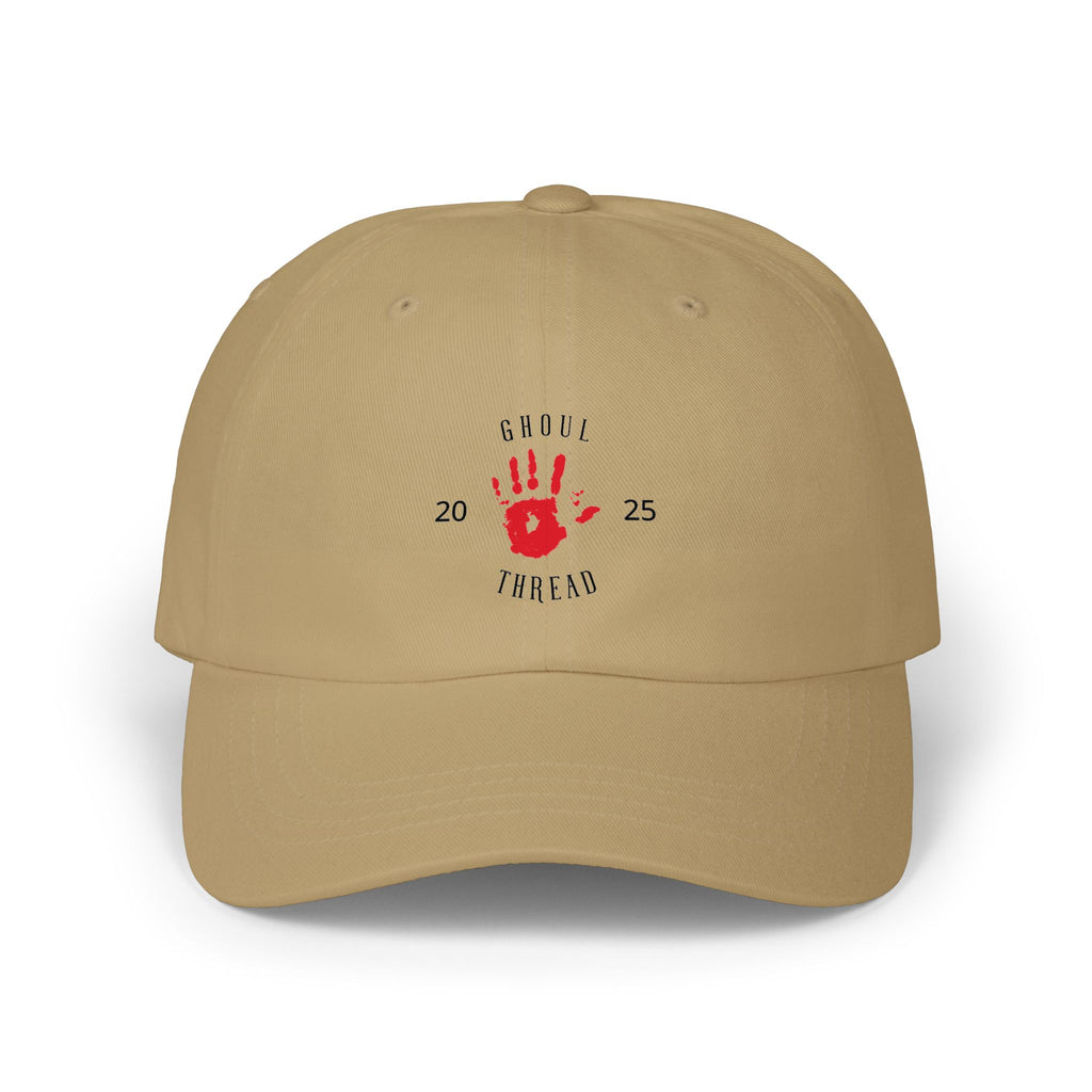 Ghoul Friend Embroidered Dad Cap — Red Handprint Baseball Hat