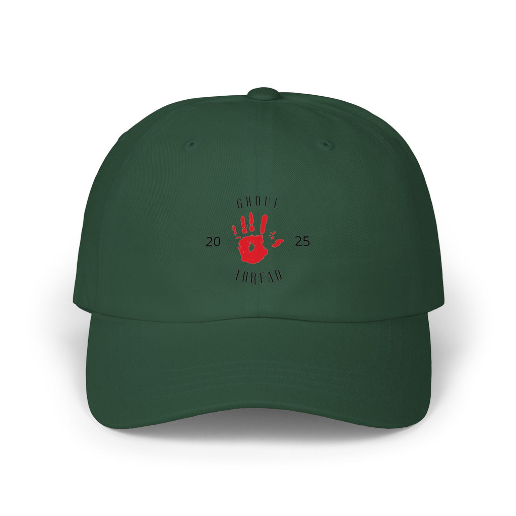 Ghoul Friend Embroidered Dad Cap — Red Handprint Baseball Hat