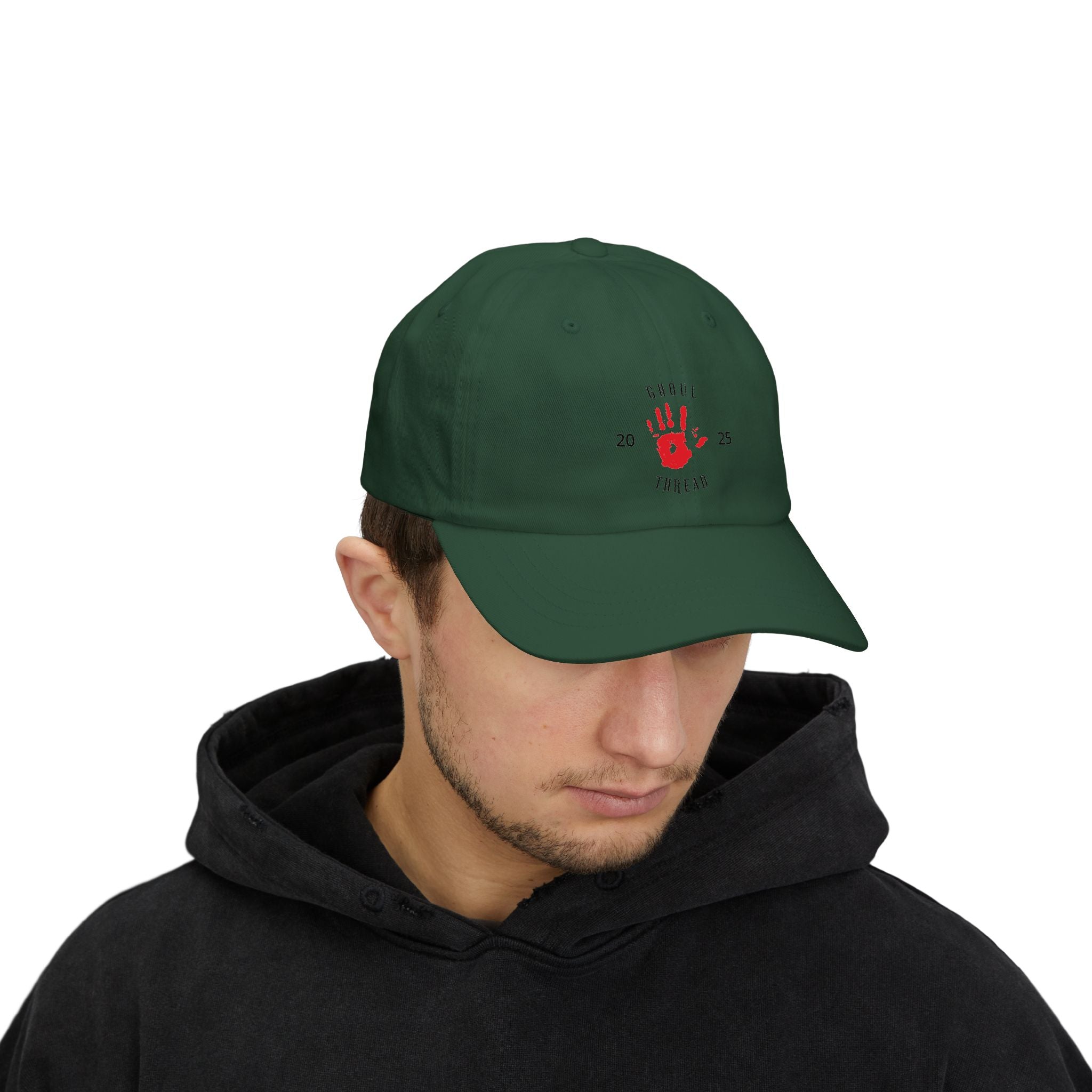 Ghoul Friend Embroidered Dad Cap — Red Handprint Baseball Hat