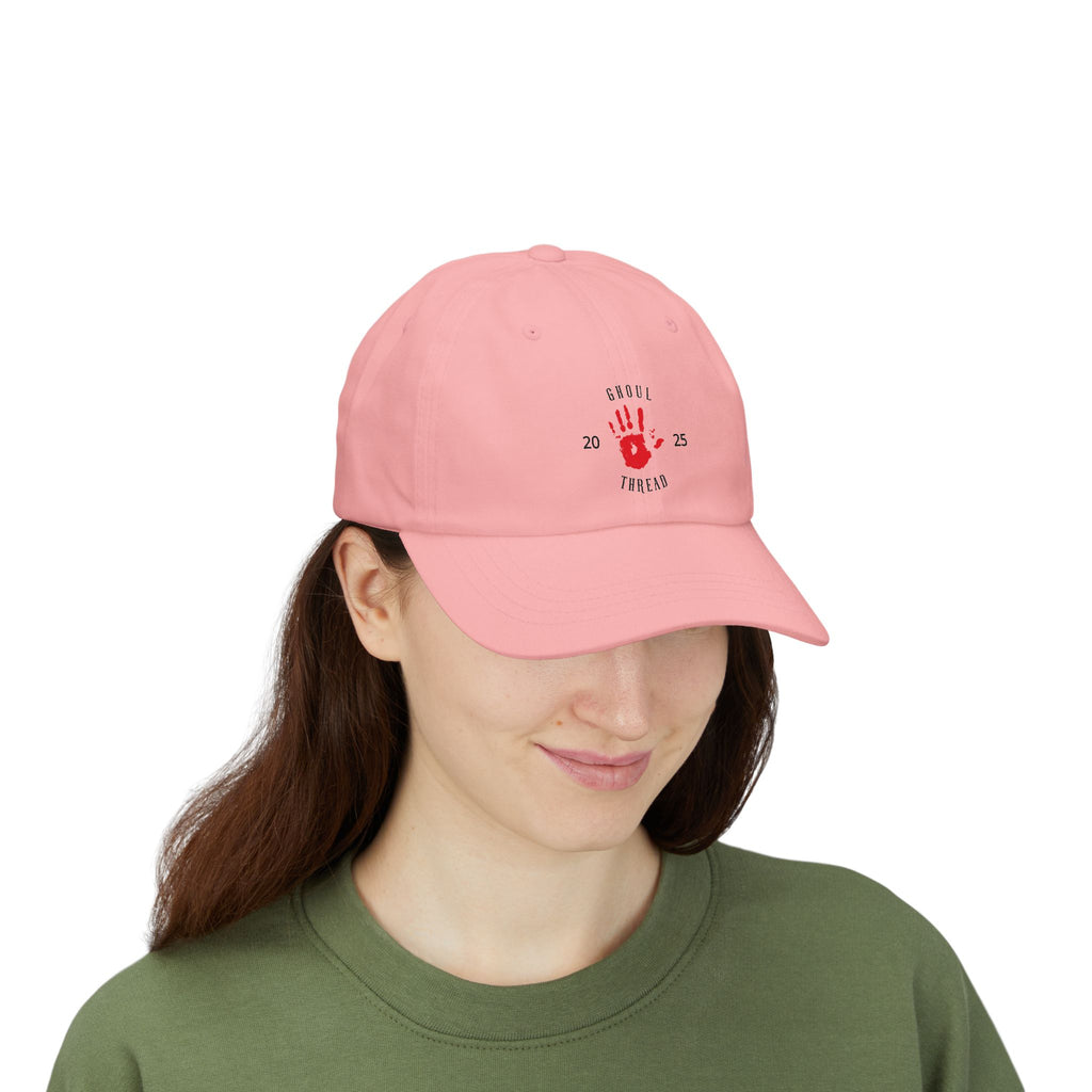 Ghoul Friend Embroidered Dad Cap — Red Handprint Baseball Hat