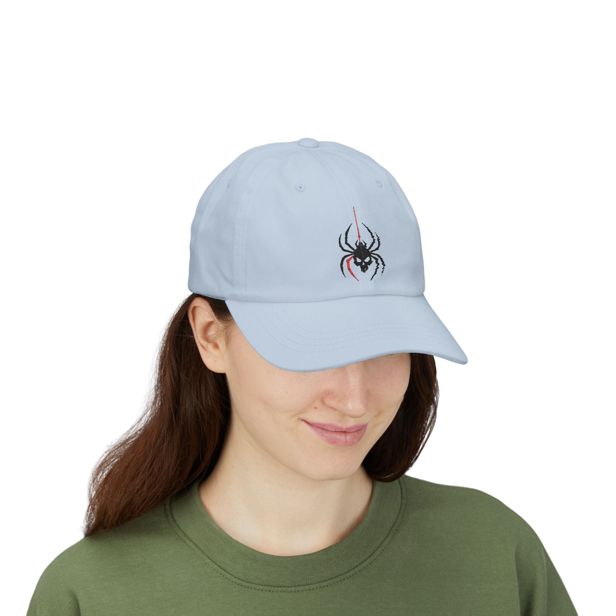 Ghoul Thread Spider Skull Dad Cap — Minimal Gothic Embroidered Baseball Hat